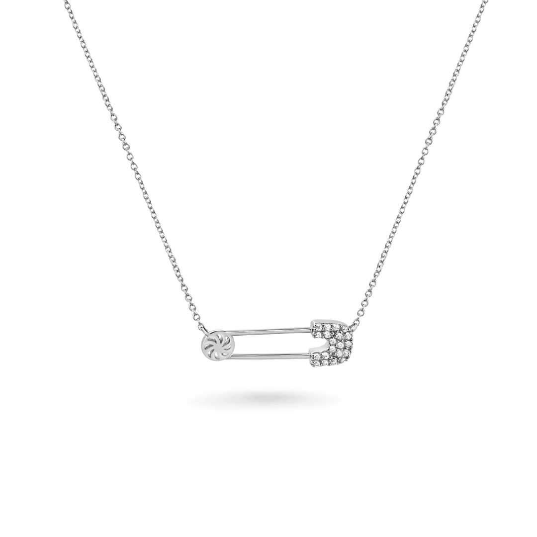 14K Safety Pin Necklace Necklaces IceLink-CAL 14K White Gold  